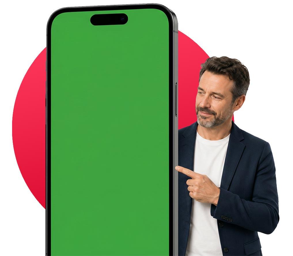 Professionnel présentant l'application Zorrooo sur iPhone
